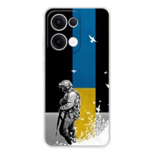 Чехол с украинским воином на OPPO Reno13 (Воин с флагом)