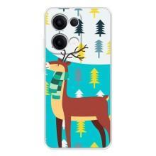 Силиконовый бампер с картинкой животных для OPPO Reno13 (Олень с шарфом)