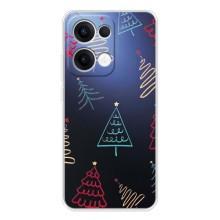 Зимние Чехлы для Оппо Рено 13 - прозрачный фон (Рождественские елки)