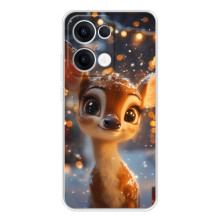 Яркий чехол для OPPO Reno13 с Зимними Оленятами – Оленёнок среди гирлянд