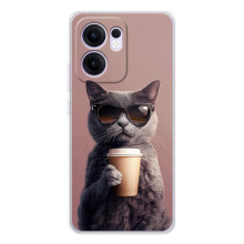 Чехол с принтом стильные животные для Рено14 Ф – Кот с кофе