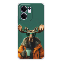 Чехол с принтом стильные животные для Рено14 Ф – Лось с кофе