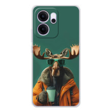 Чохол з принтом стильні тварини для ОППО Рено14 ФС (Лось з кавою)