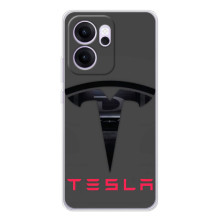 Силиконовый бампер с картинкой машины на OPPO Reno 14 FS (Logo TESLA)