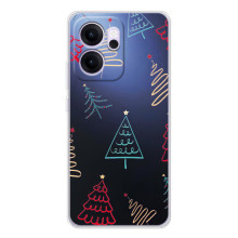 Зимні Чохли для ОППО Рено14 ФС - прозорий фон (Різдвяні ялинки)