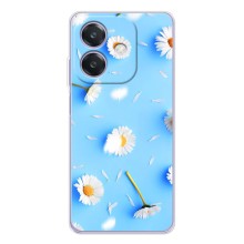 Чехол с Цветами для OPPO Reno14 Pro (ромашки на голубом)