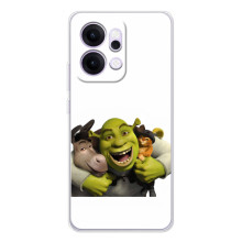 Печатный чехол с принтом Шрек для OPPO Reno14 – Шрек осел и кот