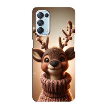 Яркий чехол для Oppo Reno5 4G с Зимними Оленятами – Олень в свитере