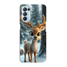 Яркий чехол для Oppo Reno5 4G с Зимними Оленятами – Оленёнок в лесу