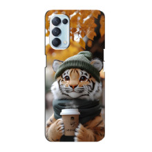 Друкований чохол 'Звірята з кавою' для Oppo Reno5 4G – Тигр з кавою