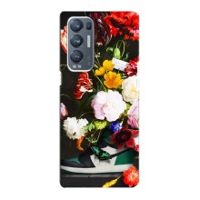 Брендновые Чехлы для Oppo Reno5 Pro Plus 5G - (PREMIUMPrint) (Nike цветы)