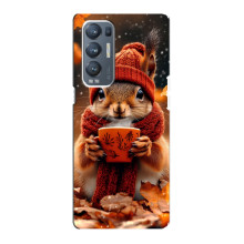 Печатный чехол «Зверята с кофе» для Oppo Reno5 Pro Plus 5G – Белка с кофе
