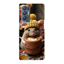 Печатный чехол «Зверята с кофе» для Oppo Reno5 Pro Plus 5G – Медведь с кофе