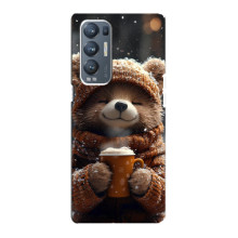 Печатный чехол «Зверята с кофе» для Oppo Reno5 Pro Plus 5G – Мишка с кофе