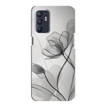 Чехол с цветочным принтом на Оппо Рено 6 (4G) (Черные цветы)