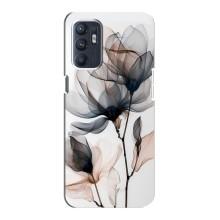 Чехол с цветочным принтом на Оппо Рено 6 (4G) (Цветы на белом)