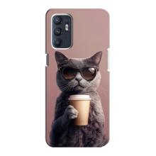 Чехол с принтом стильные животные для Оппо Рено 6 (4G) – Кот с кофе