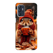Печатный чехол «Зверята с кофе» для Oppo Reno6 5G – Белка с кофе