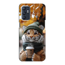 Печатный чехол «Зверята с кофе» для Oppo Reno6 5G – Тигр с кофе