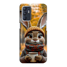 Печатный чехол «Зверята с кофе» для Oppo Reno6 5G – Зайчик с кофе