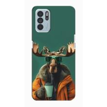 Чохол з принтом стильні тварини для OPPO Reno6 Z – Лось з кавою