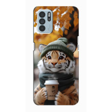 Печатный чехол «Зверята с кофе» для Oppo Reno6 Z – Тигр с кофе