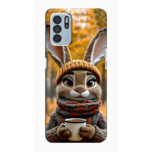 Печатный чехол «Зверята с кофе» для Oppo Reno6 Z – Зайчик с кофе