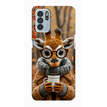 Печатный чехол «Зверята с кофе» для Oppo Reno6 Z – Жираф с кофе