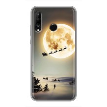 Новогодние, Праздничные Чехлы для Huawei P30 Lite - 2024 год (Санта на луне)