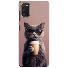 Чехол с принтом стильные животные для Поко М3 (Кот с кофе)