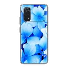Силиконовый бампер с принтом (цветочки) на Поко М4 про (4G) (Синие цветы)