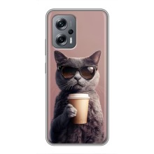 Чехол с принтом стильные животные для Поко X4 GT (Кот с кофе)