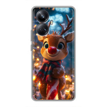 Яркий чехол для Realme 10 Pro Plus с Зимними Оленятами – Олень в шарфе