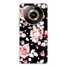 Чехлы с Цветами для Realme 11 Pro 5G (VPrint) (Цветочки на черном)
