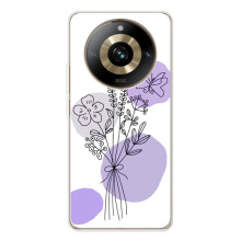 Силиконовый чехол с принтом в цветах на Realme 11 Pro 5G – Фиолетовый букет