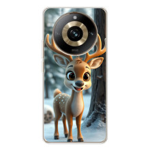 Яркий чехол для Realme 11 Pro 5G с Зимними Оленятами – Оленёнок в лесу