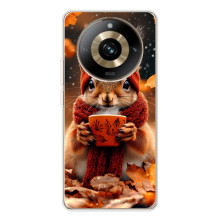 Печатный чехол «Зверята с кофе» для Realme 11 Pro 5G – Белка с кофе