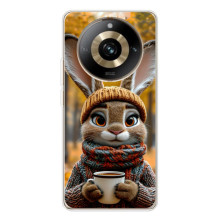 Печатный чехол «Зверята с кофе» для Realme 11 Pro 5G – Зайчик с кофе