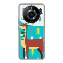 Силиконовый бампер с картинкой животных для Realme 11 Pro Plus (Олень с шарфом)