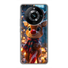 Яркий чехол для Realme 11 Pro Plus с Зимними Оленятами – Олень в шарфе