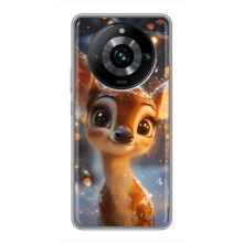 Яркий чехол для Realme 11 Pro Plus с Зимними Оленятами – Оленёнок среди гирлянд