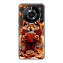 Печатный чехол «Зверята с кофе» для Realme 11 Pro Plus – Белка с кофе