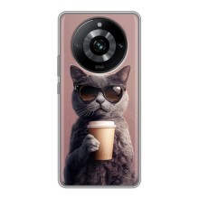 Чехол с принтом стильные животные для Реалми 11 Про (Кот с кофе)