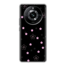 Чехол с розовым рисунком для Realme 11 Pro (Розовые цветы на черном)