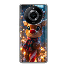 Яркий чехол для Realme 11 Pro с Зимними Оленятами – Олень в шарфе