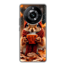 Печатный чехол «Зверята с кофе» для Realme 11 Pro – Белка с кофе