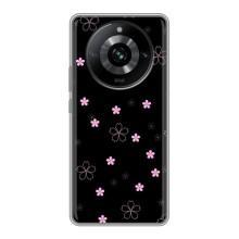 Чехол с розовым рисунком для Realme 11 – Розовые цветы на черном