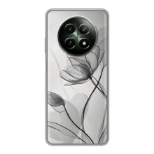 Чехол с цветочным принтом на Реалми 12 5G (Черные цветы)
