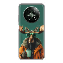 Чехол с принтом стильные животные для Реалми 12 5G (Лось с кофе)