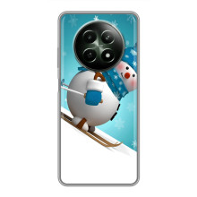 Новогодние Чехлы для Реалми 12 5G (VPrint) (Снеговик на лыжах)